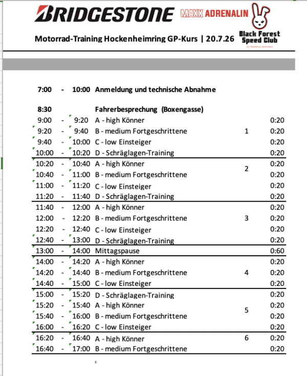 Hockenheimring Zeitplan 20.7.2026